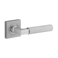 Door Lever Brunswick Knurled Square Rose Pair Brushed Chrome H52xW52xP60mm in Brushed Chrome