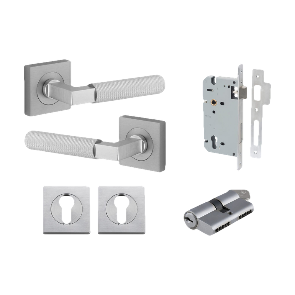 Door Lever Brunswick Rose Square Pair Brushed Chrome L120xP60mm BPH52xW52mm Mortice Lock Euro Brushed Chrome CTC85mm Backset 60mm Euro Cylinder Dual Function 5 Pin Brushed Chrome 65mm KA4 Escutcheon Euro Concealed Fix Square Pair H52xW52xP10mm in Brushed Chrome