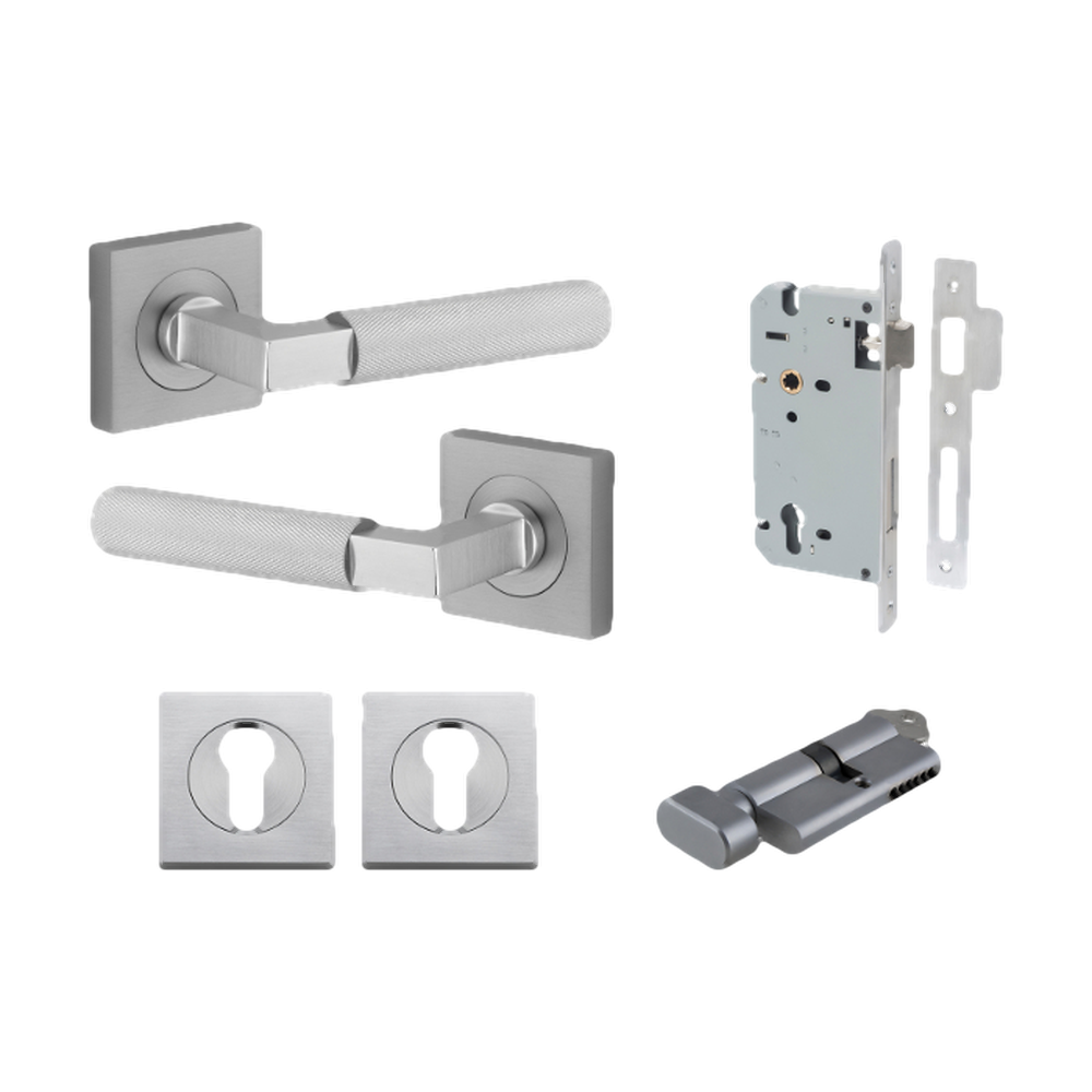 Door Lever Brunswick Rose Square Pair Brushed Chrome L120xP60mm BPH52xW52mm Mortice Lock Euro Brushed Chrome CTC85mm Backset 60mm Euro Cylinder Key Thumb 5 Pin Brushed Chrome 65mm KA4 Escutcheon Euro Concealed Fix Square Pair H52xW52xP10mm in Brushed Chrome