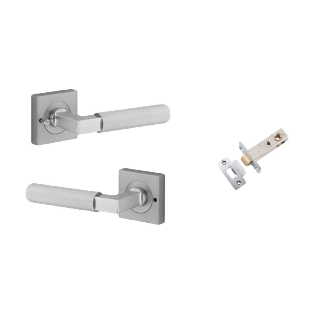 Door Lever Brunswick Rose Square Brushed Chrome L120xP60mm BPH52xW52mm Inbuilt Privacy Kit Tube Latch Privacy with Faceplate & T striker Backset 60mm in Brushed Chrome