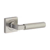Door Lever Brunswick Knurled Square Rose Pair Satin Nickel H52xW52xP60mm in Satin Nickel
