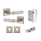 Door Lever Brunswick Rose Square Pair Satin Nickel L120xP60mm BPH52xW52mm Mortice Lock Euro Satin Nickel CTC85mm Backset 60mm Euro Cylinder Key Thumb 5 Pin Satin Nickel 65mm KA4 Escutcheon Euro Concealed Fix Square Pair Satin Nickel H52xW52xP10mm in Satin Nickel
