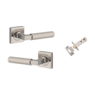 Door Lever Brunswick Rose Square Satin Nickel L120xP60mm BPH52xW52mm Inbuilt Privacy Kit Tube Latch Privacy with Faceplate & T striker Backset 60mm in Satin Nickel