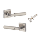 Door Lever Brunswick Knurled Rose Square Satin Nickel L120xP60mm BPH52xW52mm Passage Kit, Tube Latch Split Cam 'T' Striker Satin Nickel Backset 60mm in Satin Nickel