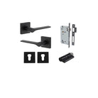 Door Lever Como Rose Square Pair Matt Black L119xP62mm BPH52xW52mm, Mortice Lock Euro Matt Black CTC85mm Backset 60mm, Euro Cylinder Dual Function 5 Pin Matt Black 65mm KA4, Escutcheon Euro Concealed Fix Square Pair Matt Black H52xW52xP10mm in Matt Black