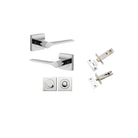 Door Lever Como Rose Square Polished Chrome L119xP62mm BPH52xW52mm Privacy Kit, Tube Latch Split Cam 'T' Striker Polished Chrome Backset 60mm, Privacy Bolt Round Bolt Polished Chrome Backset 60mm, Privacy Turn Oval Concealed Fix Square H52xW52xP23mm in Polished Chrome