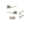 Door Lever Como Rose Square Satin Nickel L119xP62mm BPH52xW52mm Privacy Kit, Tube Latch Split Cam 'T' Striker Satin Nickel Backset 60mm, Privacy Bolt Round Bolt Satin Nickel Backset 60mm, Privacy Turn Oval Concealed Fix Square H52xW52xP23mm in Satin Nicke