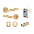 Door Lever Berlin Rose Round Pair Brushed Brass L120xP60mm BPD52mm, Mortice Lock Euro Brushed Brass CTC85mm Backset 60mm, Euro Cylinder Dual Function 5 Pin Brushed Brass 65mm KA4, Escutcheon Euro Concealed Fix Round Pair Brushed Brass D52xP10mm in Brushed Brass