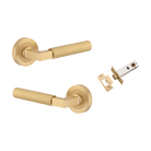 Door Lever Berlin Rose Round Brushed Brass L120xP60mm BPD52mm Passage Kit, Tube Latch Split Cam 'T' Striker Brushed Brass Backset 60mm in Brushed Brass