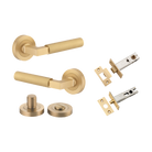 Door Lever Berlin Rose Round Brushed Brass L120xP60mm BPD52mm Privacy Kit, Tube Latch Split Cam 'T' Striker Brushed Brass Backset 60mm, Privacy Bolt Round Bolt Brushed Brass Backset 60mm, Privacy Turn Berlin Concealed Fix Round D52xP35mm in Brushed Brass