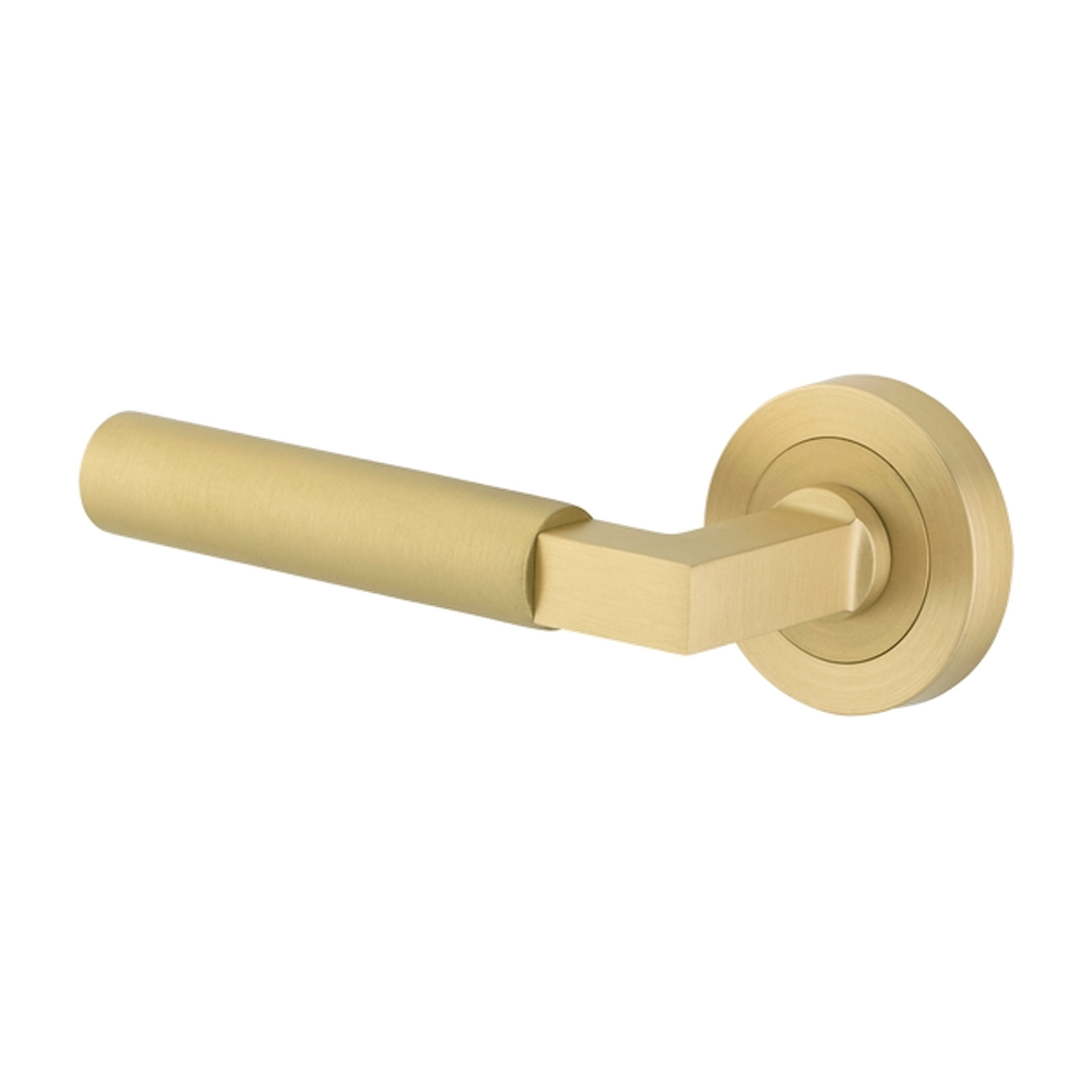 Door Lever Berlin Rose Round Concealed Fix Left Hand Fixed Brushed Brass L120xP60mm BPD52mm in Brushed Brass