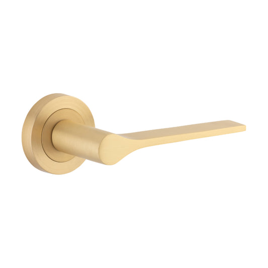 Door Lever Como Round Rose Pair Brushed Brass L135xP62 BPD52mm in Brushed Brass