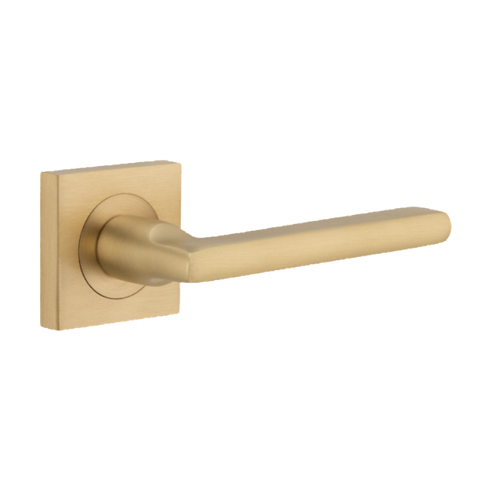 Door Lever Baltimore Square Rose Pair Brushed Brass H52xW52xP55mm
(Latch/Lock Sold Separately) in Brushed Brass