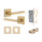 Door Lever Baltimore Square Rose Pair Brushed Brass H52xW52xP58mm Entrance Kit, Mortice Lock Euro Brushed Brass CTC85mm Backset 60mm, Euro Cylinder Dual Function 5 Pin Brushed Brass L65mm KA1, Escutcheon Euro Concealed Fix Square Pair Brushed Bras… in Brushed Brass