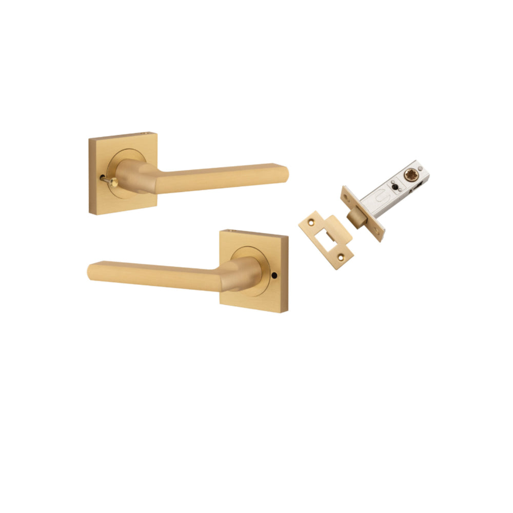 Pair of Iver Baltimore lever door handles on square rose, featuring a sleek, modern design with a polished finish.