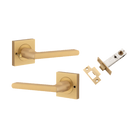 Door Lever Baltimore Square Rose Inbuilt Privacy Pair Brushed Brass H52xW52xP58mm with Tube Latch Privacy with Faceplate & T Striker Backset 60mm in Brushed Brass
