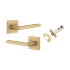 Door Lever Baltimore Square Rose Pair Brushed Brass H52xW52xP58mm Passage Kit, Tube Latch Split Cam 'T' Striker Brushed Brass Backset 60mm in Brushed Brass
