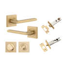 Door Lever Baltimore Square Rose Pair Brushed Brass H52xW52xP58mm Privacy Kit, Tube Latch Split Cam 'T' Striker Brushed Brass Backset 60mm, Privacy Bolt Round Bolt Brushed Brass Backset 60mm, Privacy Turn Oval Concealed Fix Square Brushed Brass H5… in Brushed Brass