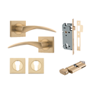 Door Lever Oxford Square Rose Pair Brushed Brass H52xW52xP64mm Entrance Kit, Mortice Lock Euro Brushed Brass CTC85mm Backset 60mm, Euro Cylinder Key Thumb 6 Pin Brushed Brass L70mm  
 KA1, Escutcheon Euro Concealed Fix Square Pair Brushed Brass H5… in Brushed Brass