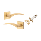 Door Lever Oxford Square Rose Inbuilt Privacy Pair Brushed Brass H52xW52xP64mm with Tube Latch Privacy with Faceplate & T Striker Backset 60mm in Brushed Brass