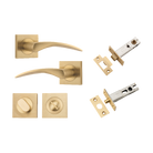Door Lever Oxford Square Rose Pair Brushed Brass H52xW52xP64mm Privacy Kit, Tube Latch Split Cam 'T' Striker Brushed Brass Backset 60mm, Privacy Bolt Round Bolt Brushed Brass Backset 60mm, Privacy Turn Oval Concealed Fix Square Brushed Brass H52xW… in Brushed Brass