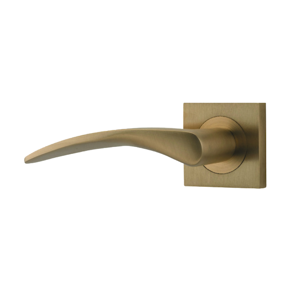 Door Lever Oxford Rose Square Concealed Fix Left Hand Fixed Brushed Brass L125xP63mm BPH52xW52mm in Brushed Brass