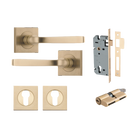 Door Lever Annecy Square Rose Pair Brushed Brass H52xW52xP65mm Entrance Kit, Mortice Lock Euro Brushed Brass CTC85mm Backset 60mm, Euro Cylinder Dual Function 5 Pin Brushed Brass L65mm KA1, Escutcheon Euro Concealed Fix Square Pair Brushed Brass H… in Brushed Brass