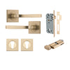 Door Lever Annecy Square Rose Pair Brushed Brass H52xW52xP65mm Entrance Kit, Mortice Lock Euro Brushed Brass CTC85mm Backset 60mm, Euro Cylinder Key Thumb 6 Pin Brushed Brass L70mm  

 KA1, Escutcheon Euro Concealed Fix Square Pair Brushed Brass H5… in Br