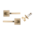 Door Lever Annecy Square Rose Pair Brushed Brass H52xW52xP65mm Passage Kit, Tube Latch Split Cam 'T' Striker Brushed Brass Backset 60mm in Brushed Brass