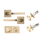 Door Lever Annecy Square Rose Pair Brushed Brass H52xW52xP65mm Privacy Kit, Tube Latch Split Cam 'T' Striker Brushed Brass Backset 60mm, Privacy Bolt Round Bolt Brushed Brass Backset 60mm, Privacy Turn Oval Concealed Fix Square Brushed Brass H52xW… in Brushed Brass