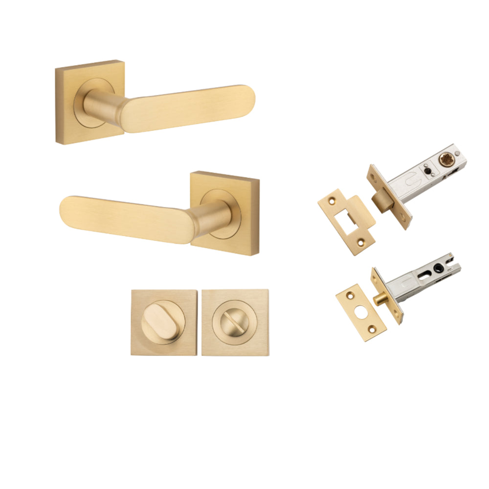 Door Lever Bronte Rose Square Brushed Brass L117xP56mm BPH52xW52mm Privacy Kit, Tube Latch Split Cam 'T' Striker Brushed Brass Backset 60mm, Privacy Bolt Round Bolt Brushed Brass Backset 60mm, Privacy Turn Oval Concealed Fix Square H52xW52xP23mm in Brushe