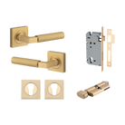 Door Lever Berlin Rose Square Pair Brushed Brass L120xP60mm BPH52xW52mm, Mortice Lock Euro Brushed Brass CTC85mm Backset 60mm, Euro Cylinder Key Thumb 5 Pin Brushed Brass 65mm KA4, Escutcheon Euro Concealed Fix Square Pair Brushed Brass H52xW52xP10mm in Brushed Brass