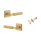 Door Lever Berlin Rose Square Brushed Brass L120xP60mm BPH52xW52mm Inbuilt Privacy Kit, Tube Latch Privacy with Faceplate & T striker Backset 60mm in Brushed Brass