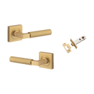 Door Lever Berlin Rose Square Brushed Brass L120xP60mm BPH52xW52mm Passage Kit, Tube Latch Split Cam 'T' Striker Brushed Brass Backset 60mm in Brushed Brass