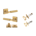 Door Lever Berlin Rose Square Brushed Brass L120xP60mm BPH52xW52mm Privacy Kit, Tube Latch Split Cam 'T' Striker Brushed Brass Backset 60mm, Privacy Bolt Round Bolt Brushed Brass Backset 60mm, Privacy Turn Berlin Concealed Fix Square D52xP35mm in Brushed Brass