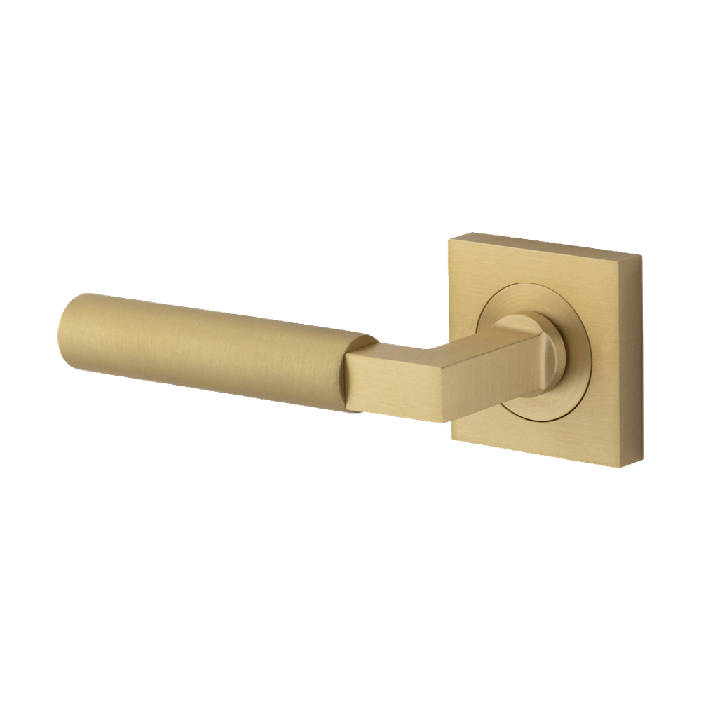 Door Lever Berlin Rose Square Concealed Fix Left Hand Fixed Brushed Brass L120xP60mm BPH52xW52mm in Brushed Brass