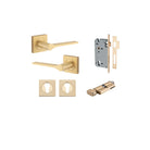 Door Lever Como Rose Square Pair Brushed Brass L119xP62mm BPH52xW52mm, Mortice Lock Euro Brushed Brass CTC85mm Backset 60mm, Euro Cylinder Key Thumb 5 Pin Brushed Brass 65mm KA4, Escutcheon Euro Concealed Fix Square Pair Brushed Brass H52xW52xP10mm in Brushed Brass