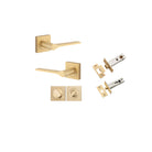 Door Lever Como Rose Square Brushed Brass L119xP62mm BPH52xW52mm Privacy Kit, Tube Latch Split Cam 'T' Striker Brushed Brass Backset 60mm, Privacy Bolt Round Bolt Brushed Brass Backset 60mm, Privacy Turn Oval Concealed Fix Square H52xW52xP23mm in Brushed Brass