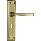Door Lever Menton Lock Pair Polished Brass H225xW50xP75mm in Polished Brass