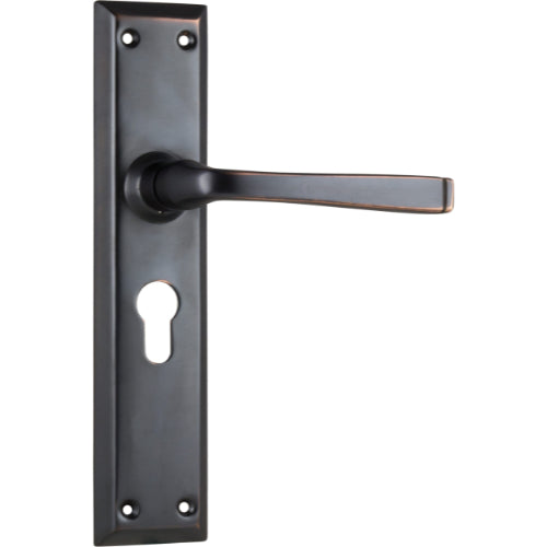 Door Lever Menton Euro Pair Antique Copper H225xW50xP75mm in Antique Copper