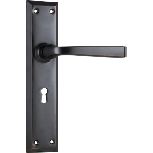 Door Lever Menton Lock Pair Antique Copper H225xW50xP75mm in Antique Copper
