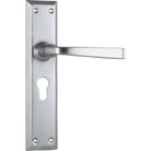 Door Lever Menton Euro Pair Satin Chrome H225xW50xP75mm in Satin Chrome