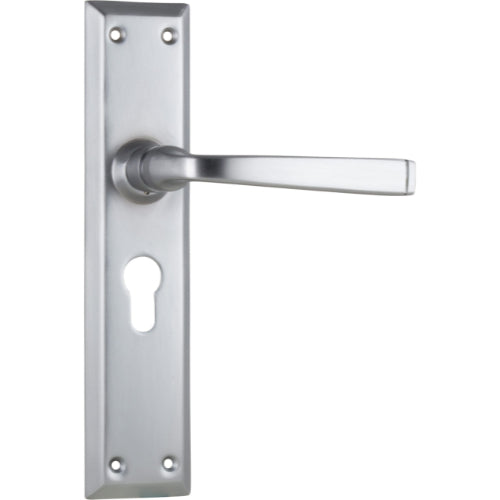Door Lever Menton Euro Pair Satin Chrome H225xW50xP75mm in Satin Chrome