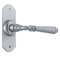 Door Lever Reims Latch Pair Satin Chrome H110xW43xP65mm in Satin Chrome