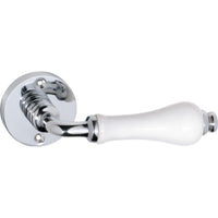 Door Lever Exeter Round Rose Pair White Porcelain Chrome Plated D50xP66mm
(Latch/Lock Sold Separately) in Chrome Plated