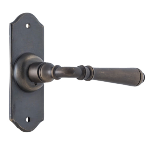 Door Lever Reims Latch Pair Antique Brass H110xW43xP70mm in Antique Brass