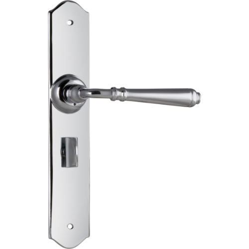 Pair of Tradco Reims lever handles on long backplates, featuring a stylish lever design for interior doors.