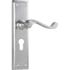 Door Lever Milton Euro Pair Satin Chrome H200xW50xP68mm in Satin Chrome