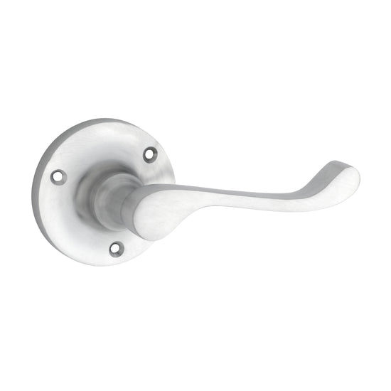 Door Lever Victorian Round Rose Pair Satin Chrome D63xP58mm

(Latch/Lock Sold Separately) in Satin Chrome