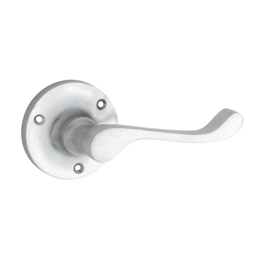 Door Lever Victorian Round Rose Pair Satin Chrome D63xP58mm
(Latch/Lock Sold Separately) in Satin Chrome
